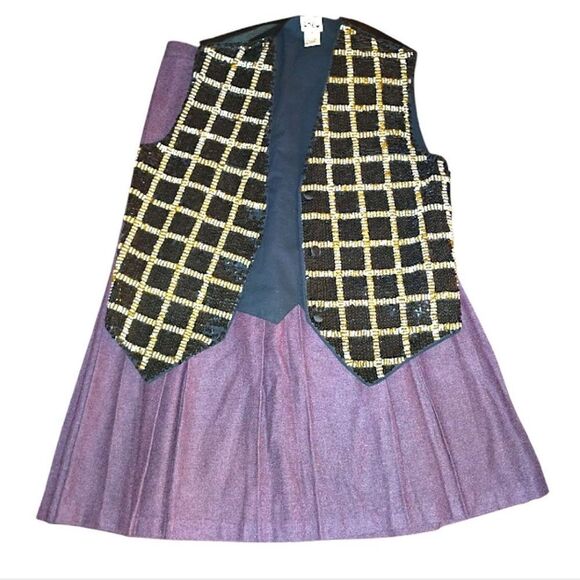 VTG 90s Black White Gold Sequins Beaded Checkered Formal Vest Medium - Picture 5 of 16